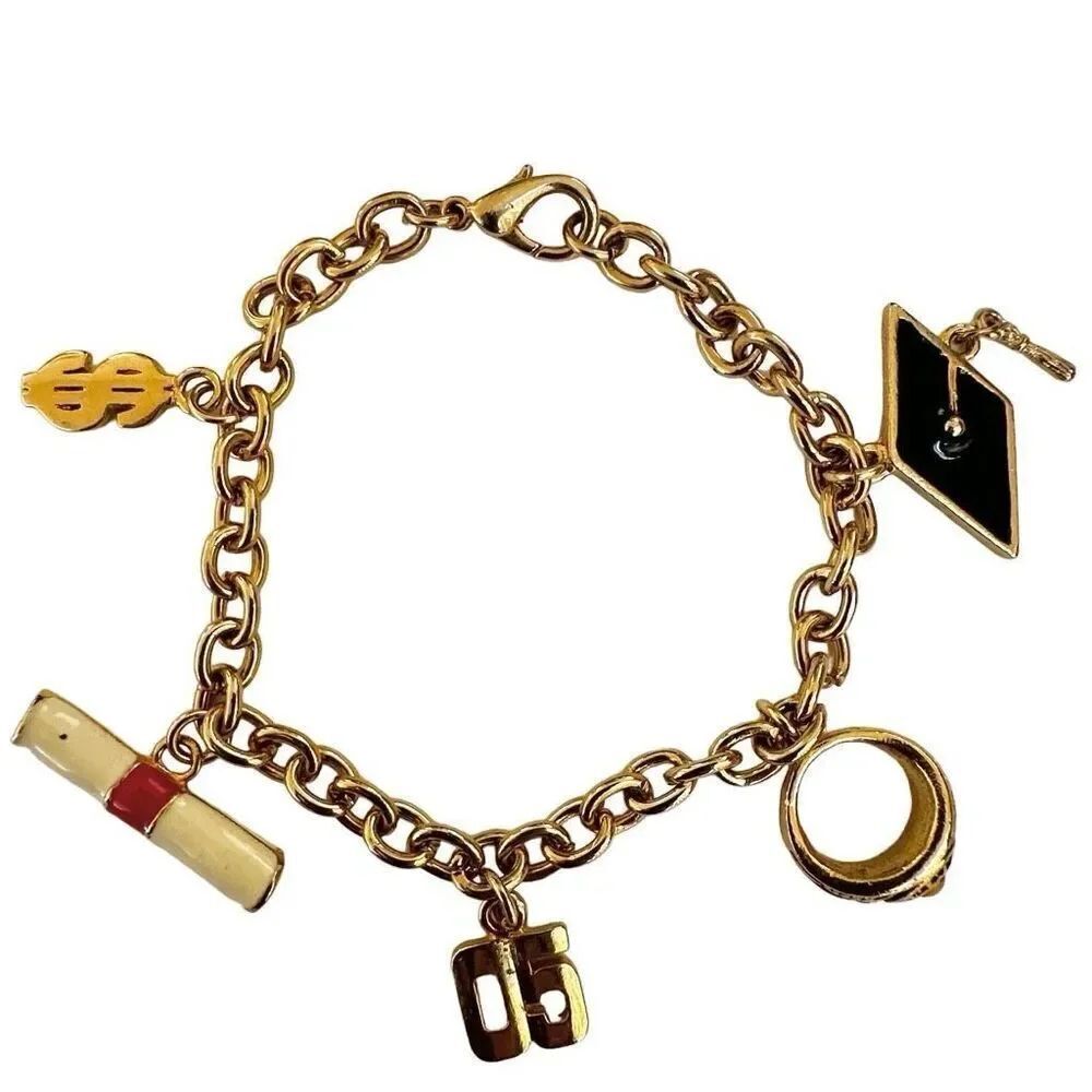 Enamel gold tone ‘05 graduation charm bracelet
